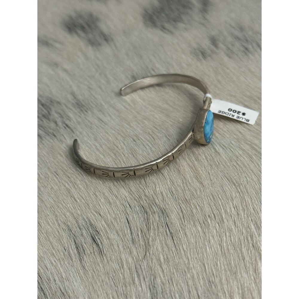 Sterling Silver Blue Ridge Turquoise Stamped Cuff Bracelet Stacker Single Stone - Picture 12 of 16